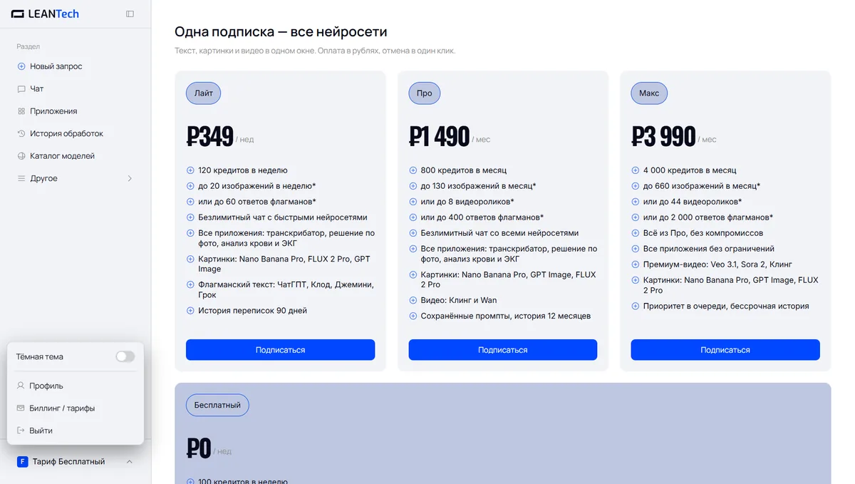 Тарифы в рублях: оплата картой РФ, без автопродления